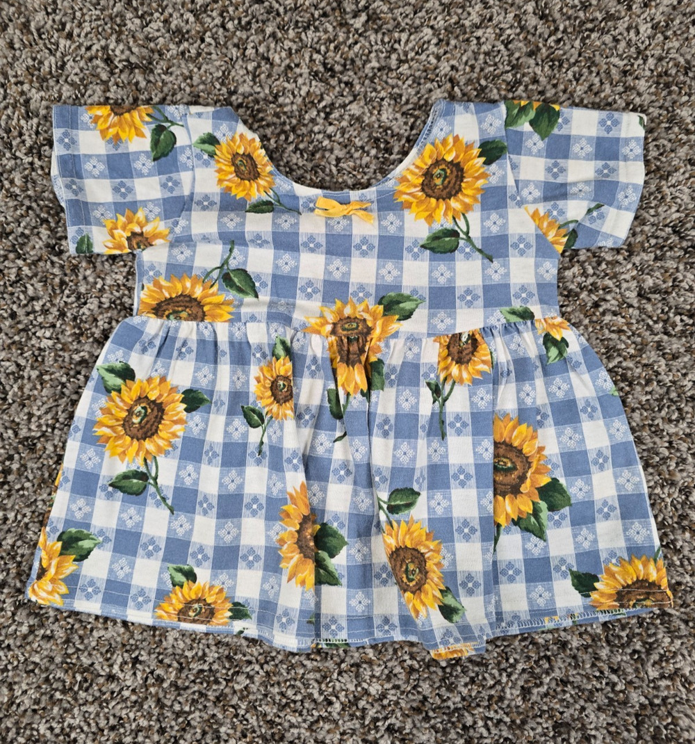 Vtg 1980s Swat Kids Toddler Girls Sz 2T Short Sleeve Top Gingham Sunflower Print